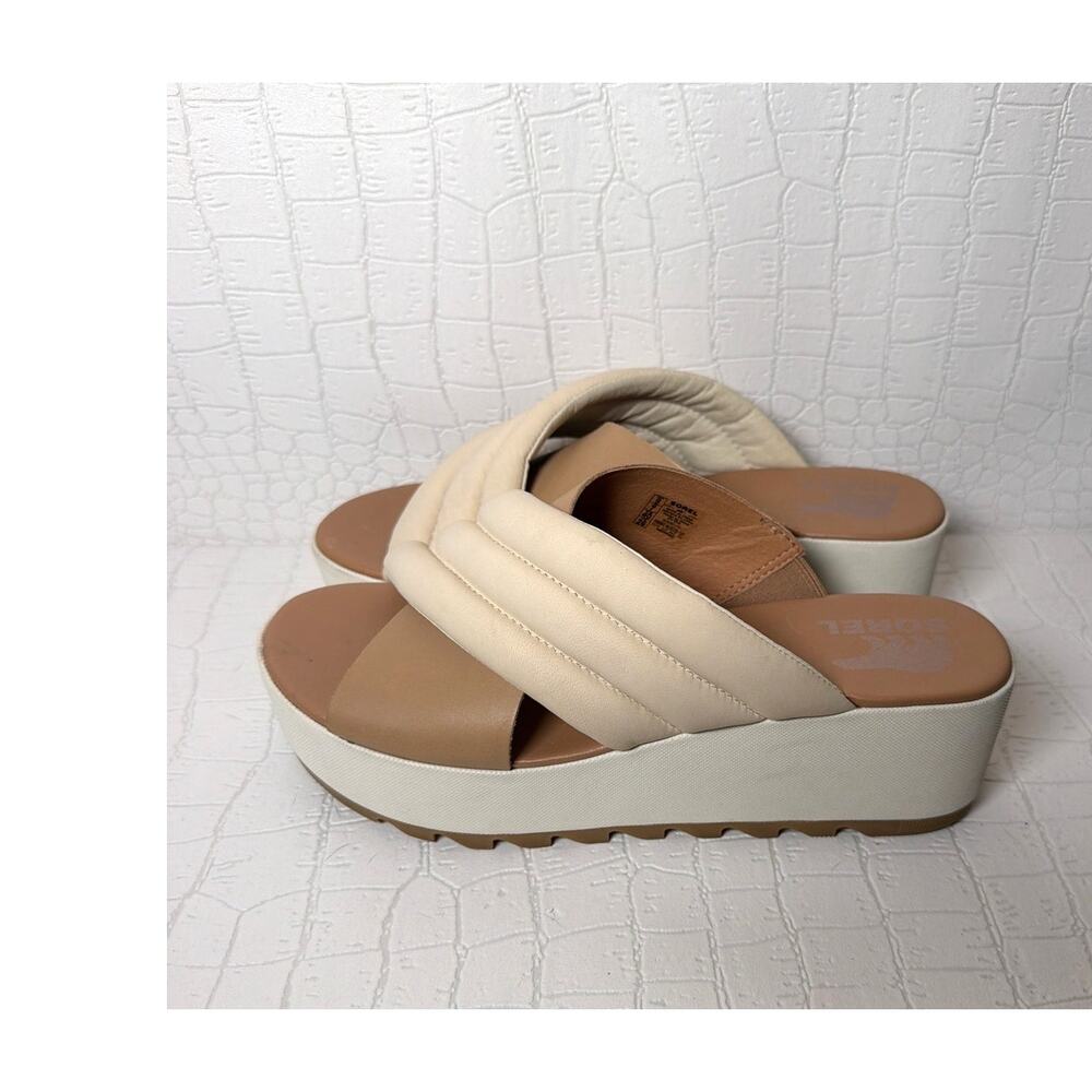 Sorel Tan Brown Cameron Flatform Puff Mule Sandals Size Women's 9